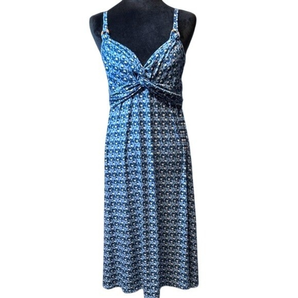 Jonathan Martin Blue Geometric Print Ruched Tank‎ Dress Cruise Women's Size 12